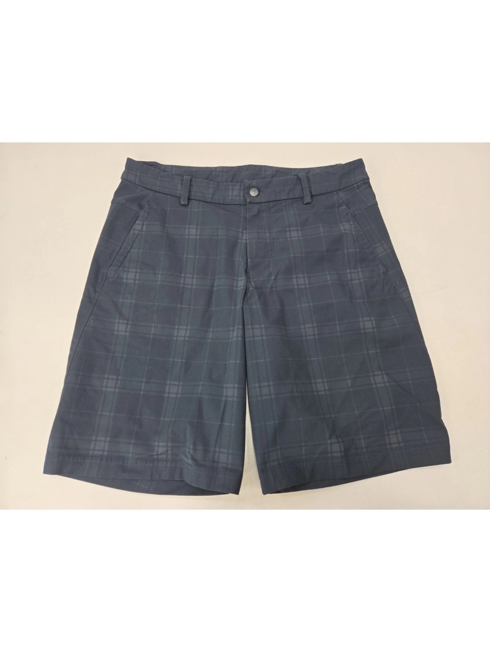 Lululemon Navy Plaid Commission Classic Fit 10" Zipper Fly Golf Shorts Size 36
